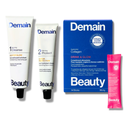 DEMAIN BEAUTY - Gel nettoyant + crème de jour + collagène drink & glow