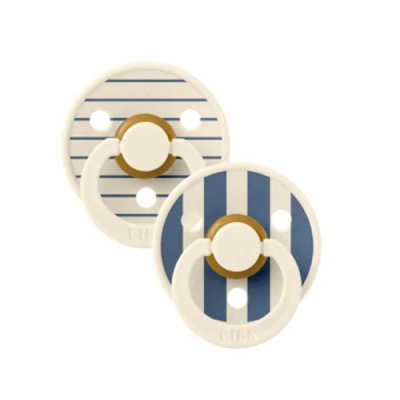 BIBS - Colour natural rubber sucette ronde studio collection pack de 2 ivoire et bleu 6mois+