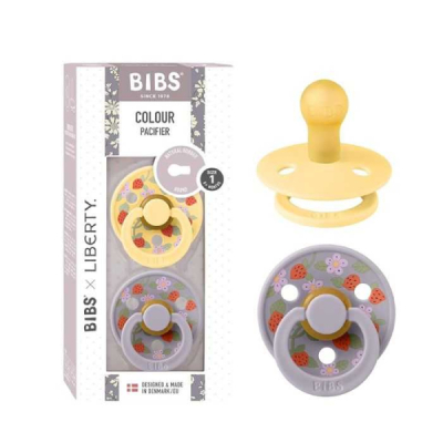 BIBS - X liberty colour natural rubber 2 sucettes ronde crème et fraise 0mois+
