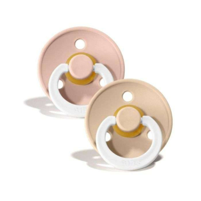 BIBS - Colour natural rubber sucette ronde ivoire et blus mix 0 mois+