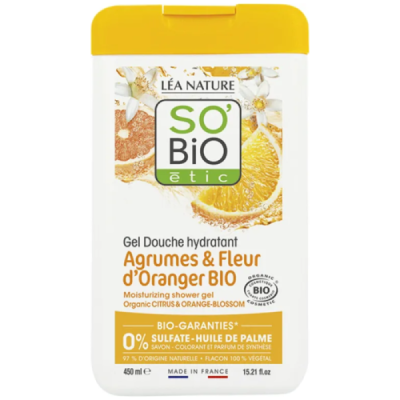 SO BIO - Gel douche hydratant agrumes et fleurs oranger bio 450 ml