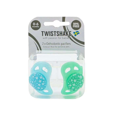 TWISTSHAKE - Sucettes orthodontique lot de 2 0-6 mois bpa free bleu et vert