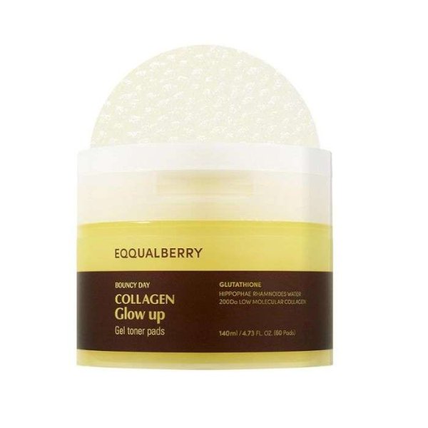 EQQUAL BERRY - Bouncy day collagen glow up gel toner pads 140 ml