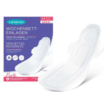 LANSINOH - Serviettes de maternité 12 pieces taille m 2 semaines+