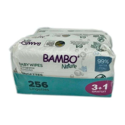 BAMBO NATURE - Pack lingettes 64 pieces x 3+1 offert